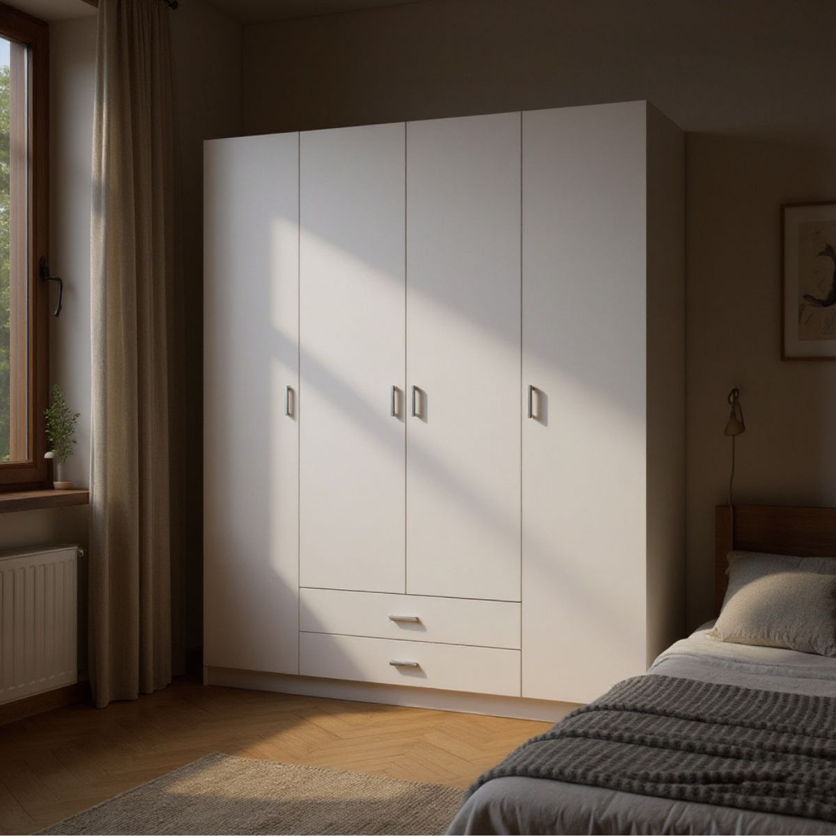 Armario-Roma-4-puertas-2-cajones-blanco-mate-2155x198x51-cm-ambientada-lateral