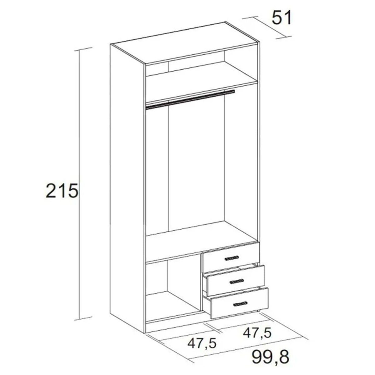 Armario-Roma-2-puertas---3-cajones-blanco-215x100x526-cm-medidas
