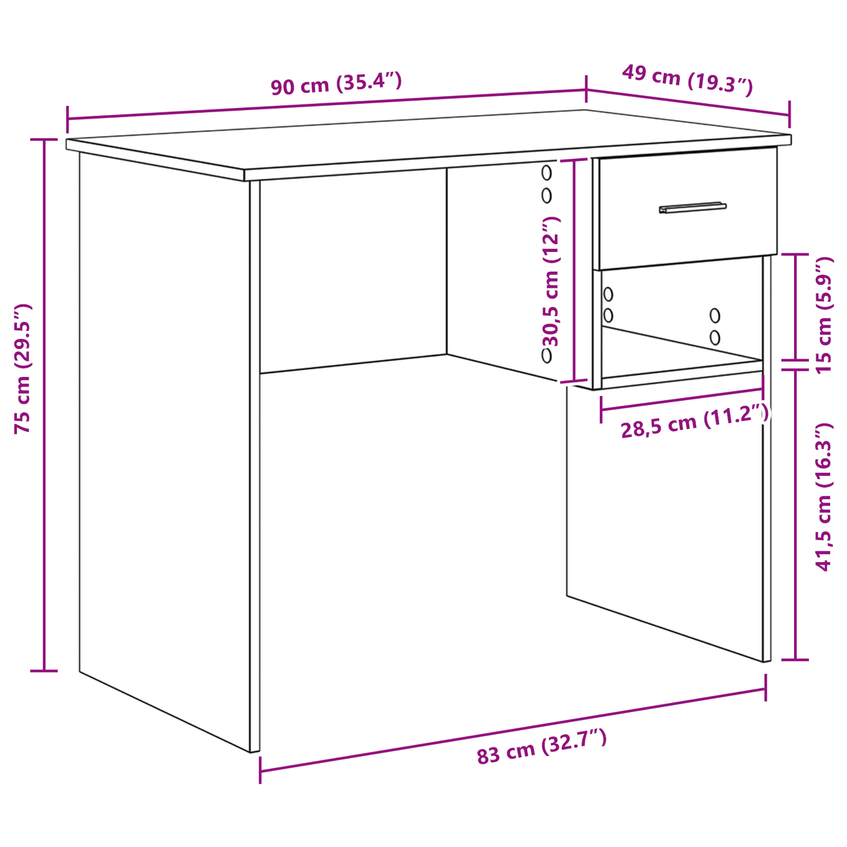 Escritorio-Fang-con-cajon-y-compartimento-blanco-75x90x49-cm-medidas