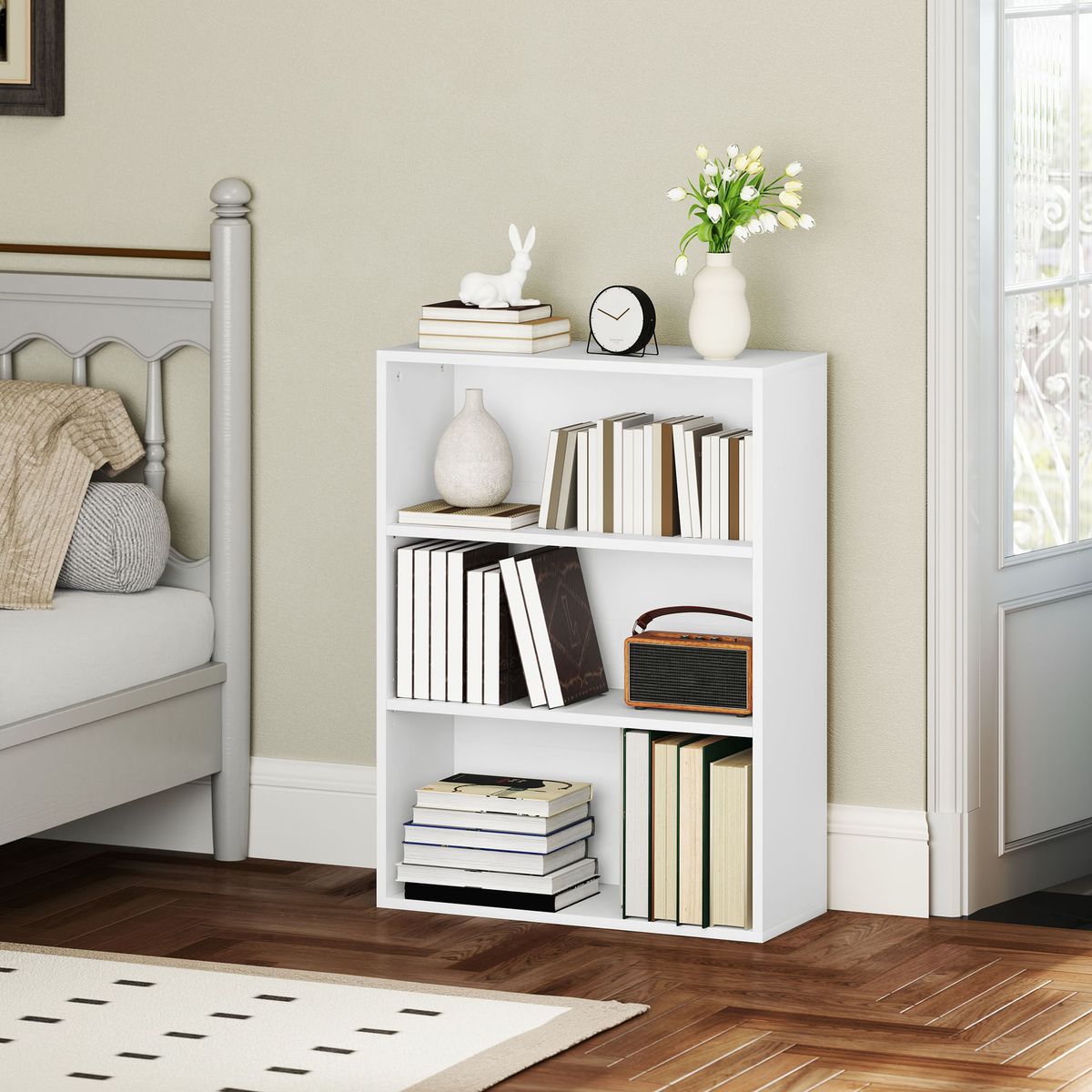 Estanteria-Waddles-Homcom-3-niveles-blanco-80x60x24-cm-ambientada-lateral