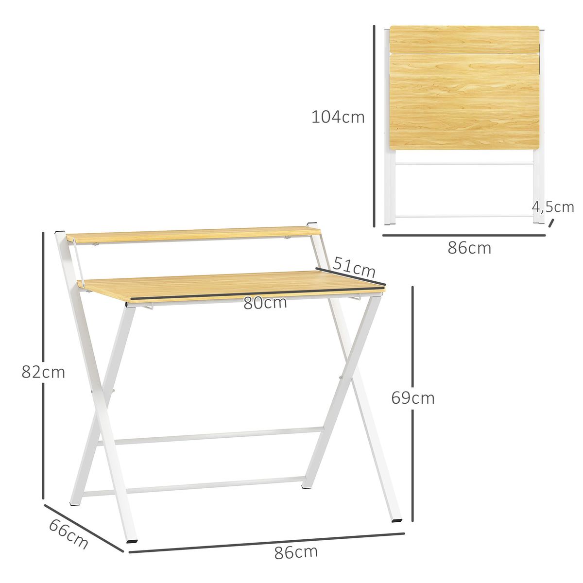 Escritorio-Errol-Homcom-diseño-plegable-natural-blanco-82x86x66-cm-medidas