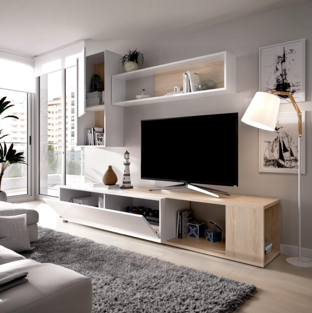Composicion-de-salon-Obi-modulo-superior-con-vitrina-y-mueble-de-TV-blanco-natural-interior