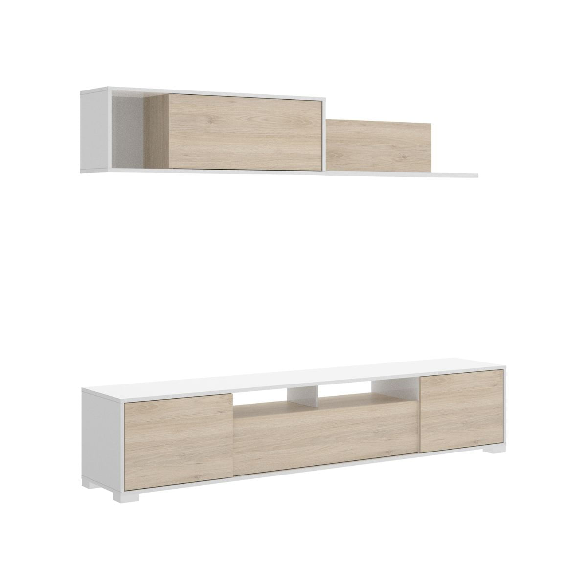 Composicion-de-salon-Ken-con-modulo-alto-y-mueble-de-TV-blanco-natural-fondo-blanco