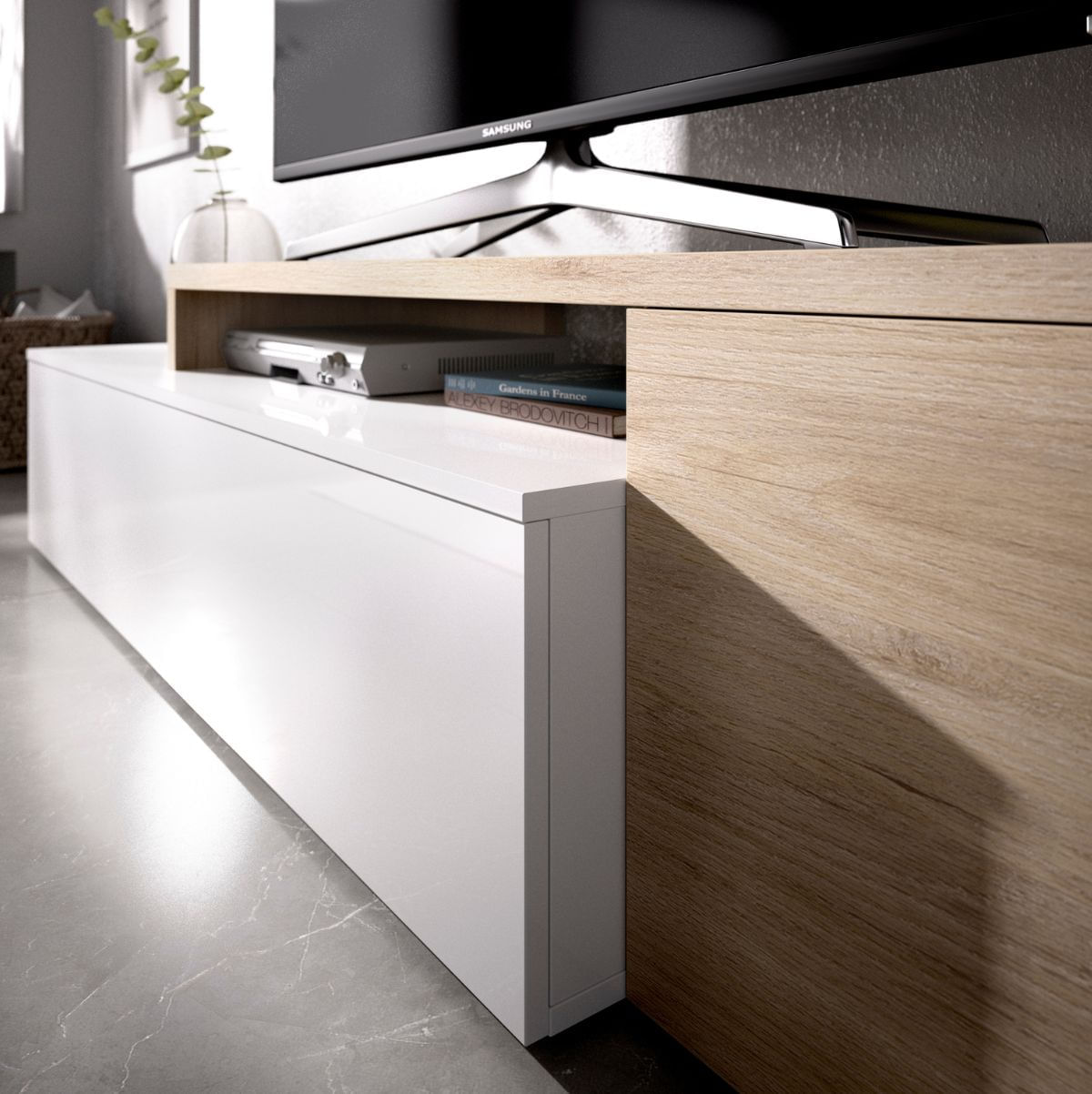 Composicion-de-salon-Elle-con-modulo-alto-y-mueble-de-TV-detalle