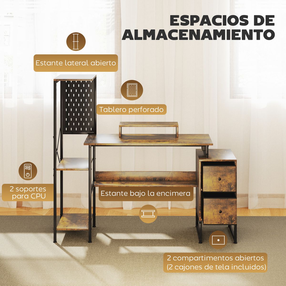 Escritorio-Brenkar-Homcom-2-cajones-4-estantes-abiertos-marron-1265x142x50-cm