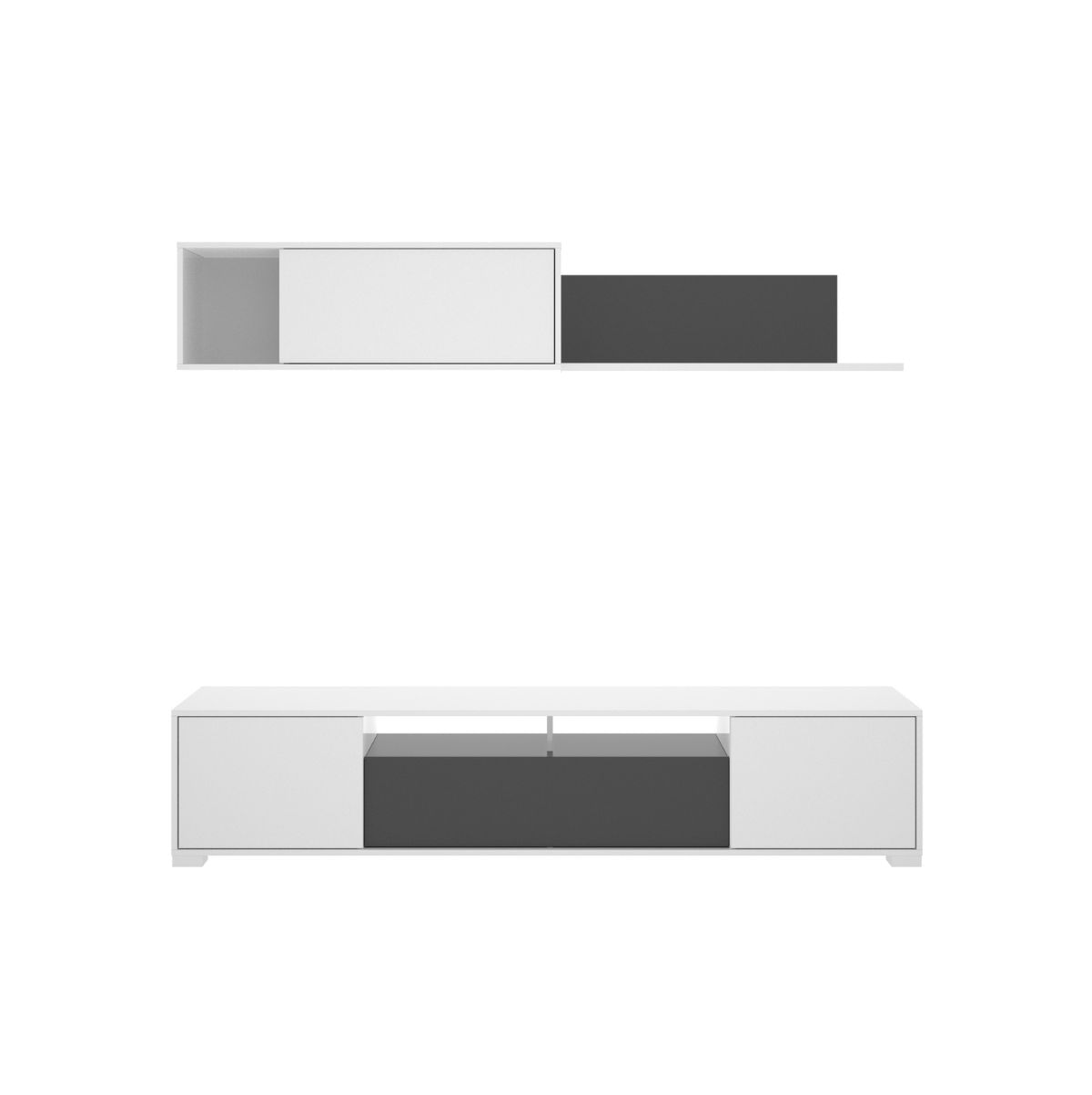 Composicion-de-salon-Ken-mueble-de-TV-y-modulo-superior-blanco-brillo-grafito-frontal