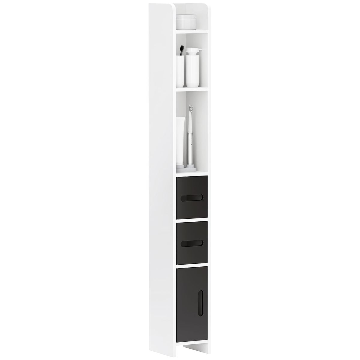 Columna-de-baño-Liana-Kleankin-3-puertas-y-3-estantes-blanco-negro-120x15x17-cm-fondo-blanco
