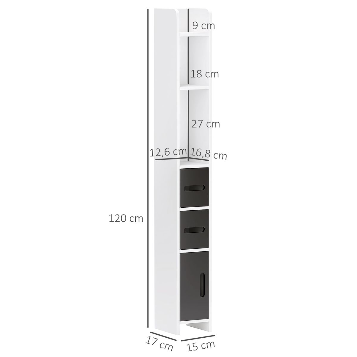 Columna-de-baño-Liana-Kleankin-3-puertas-y-3-estantes-blanco-negro-120x15x17-cm-medidas