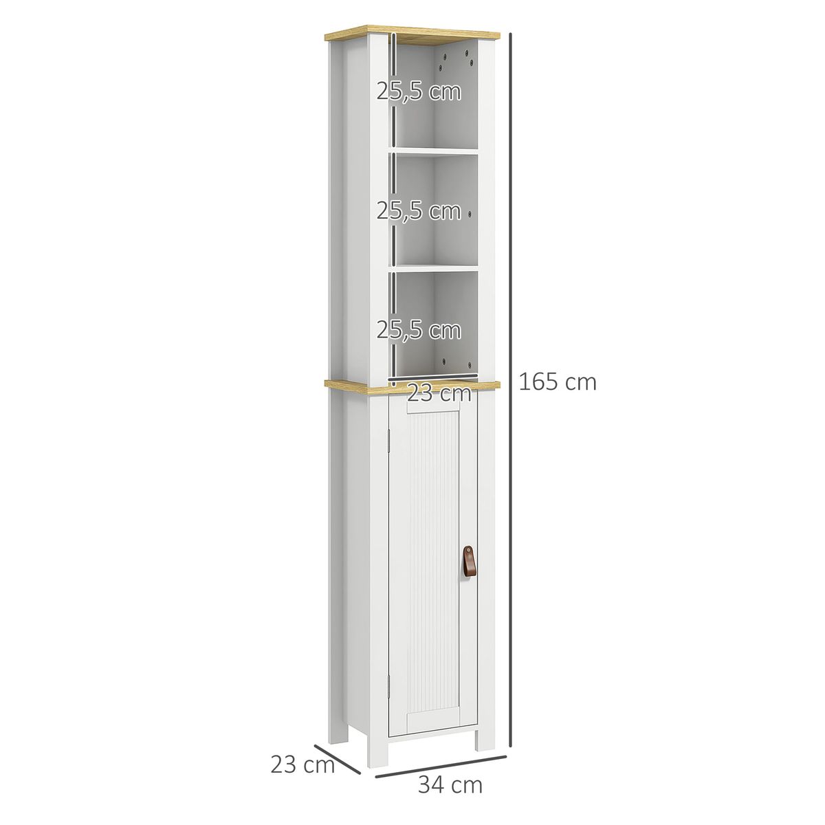 Columna-de-baño-Monte-Kleankin-con-puerta-y-3-estantes-blanco-natural-165x34x23-cm-medidas