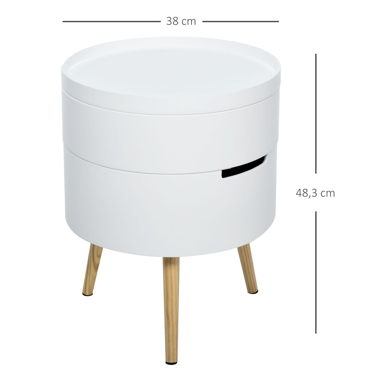 Mesa-auxiliar-Ritual-Homcom-2-compartimentos-blanco-natural-Ø38x48-cm-medidas