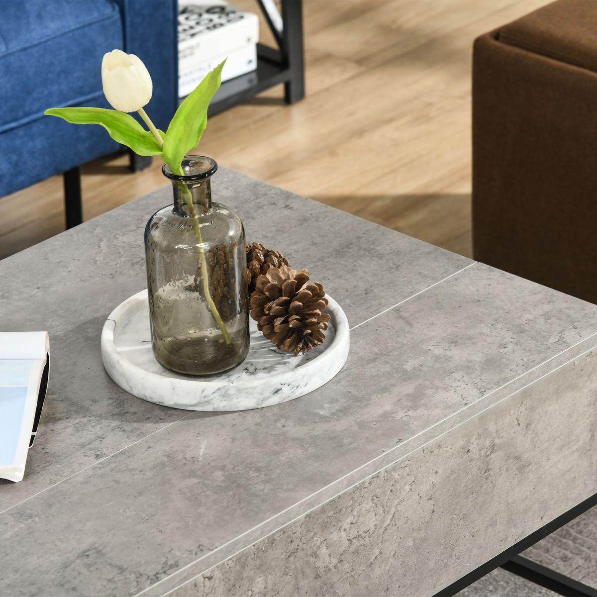 Mesa-de-centro-elevable-Arca-Homcom-con-compartimento-interior-gris-455x90x605-cm-detalle