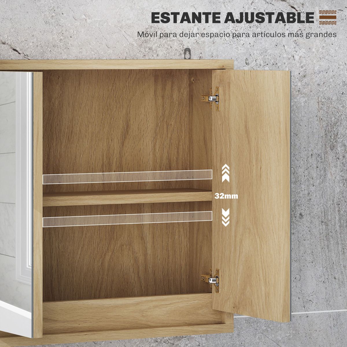 Armario-de-baño-Ricotta-Homcom-2-puertas-con-espejo-natural-45x48x145-cm-estante-ajustable