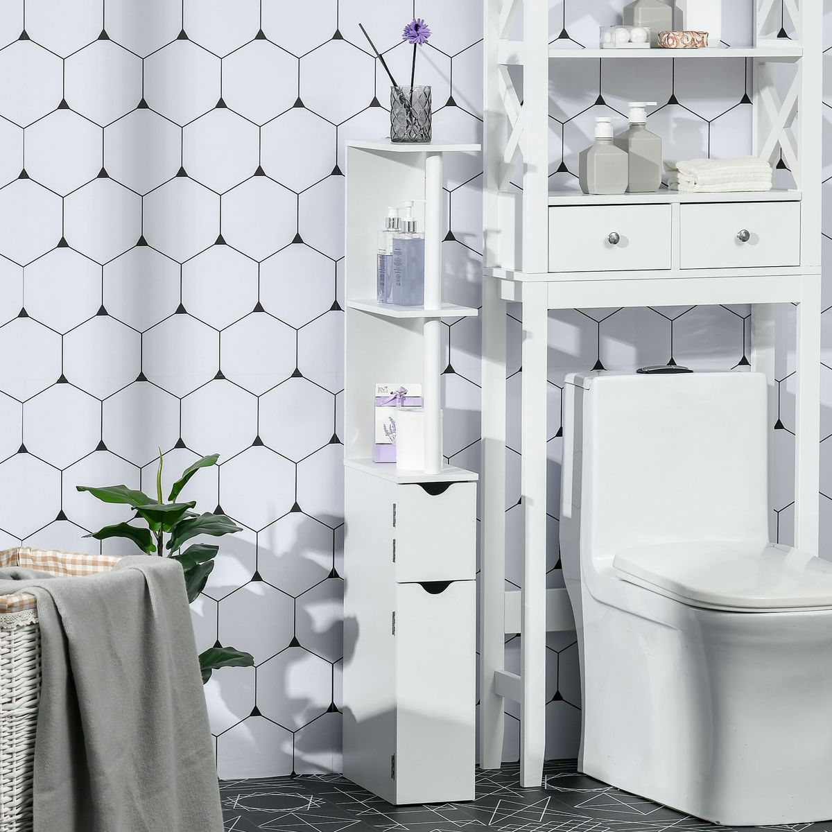 Columna-de-baño-Dallas-Kleankin-2-estantes---2-armarios-blanco-118x298x152-cmColumna-de-baño-Dallas-Kleankin-2-estantes---2-armarios-blanco-118x298x152-cm