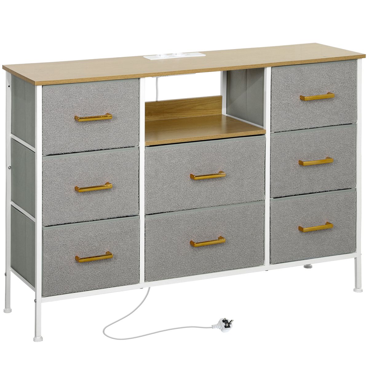 Comoda-Cedro-Homcom-cajones-tela-con-estacion-de-carga-USB-C-gris-76x110x30-cm-fondo-blanco
