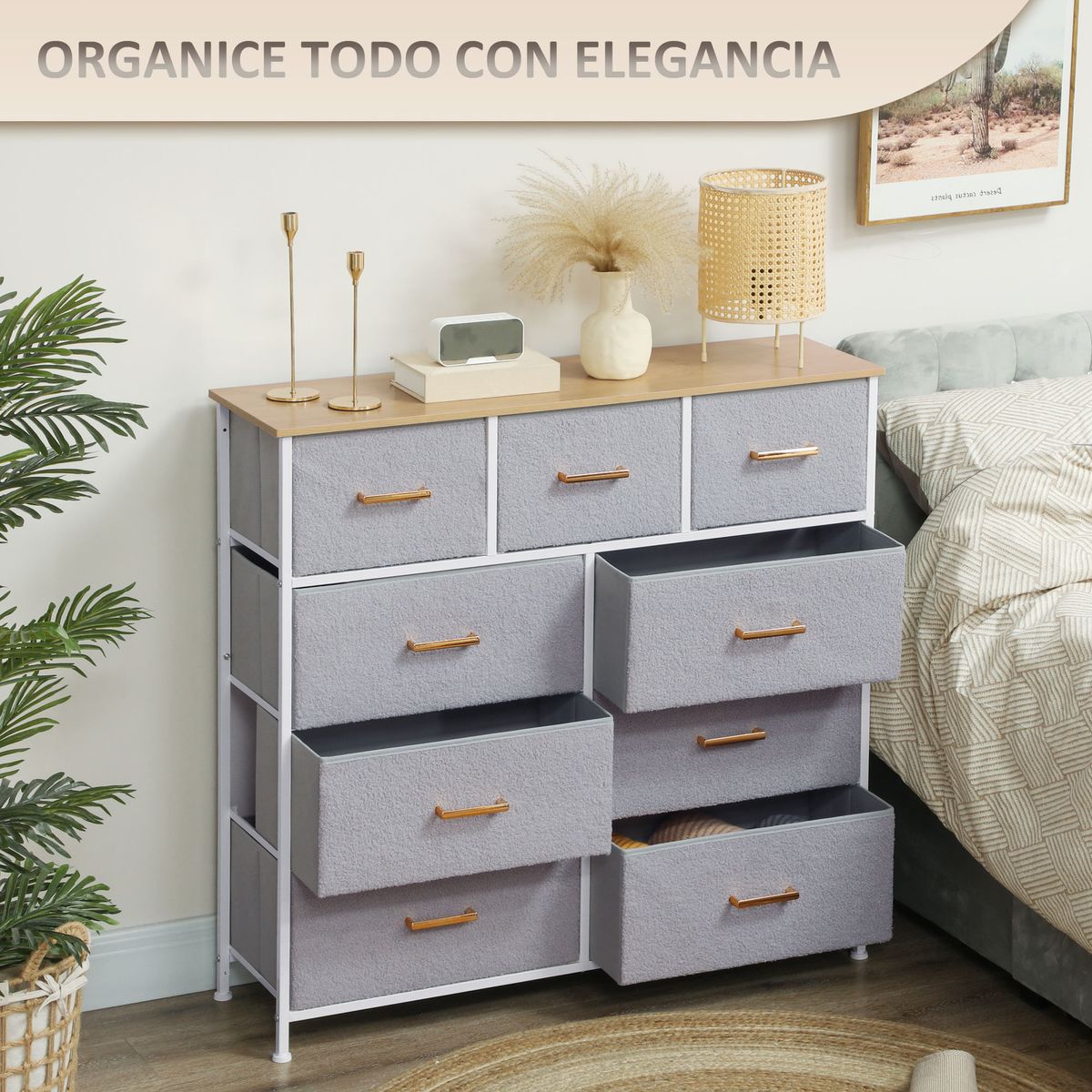 Comoda-Roble-Homcom-9-cajones-de-tela-gris-99x100x30-cm