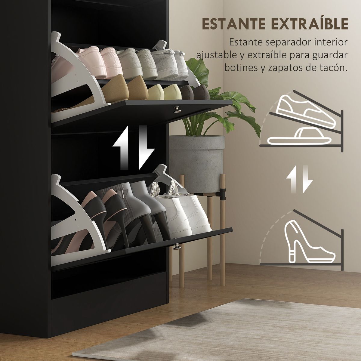 Zapatero-Mimbre-Homcom-3-cajones-abatibles-18-pares-negro-115x60x235-cm