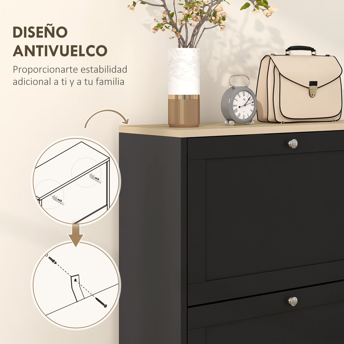 Zapatero-Mimbre-Homcom-3-cajones-abatibles-18-pares-negro-115x60x235-cm