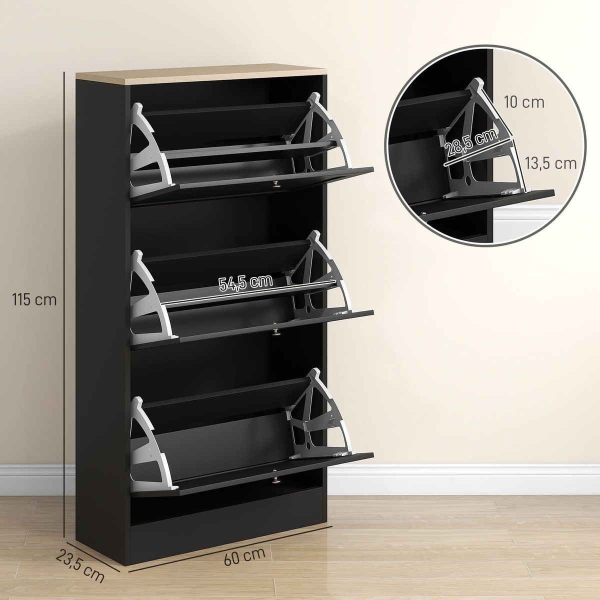 Zapatero-Mimbre-Homcom-3-cajones-abatibles-18-pares-negro-115x60x235-cm-medidas