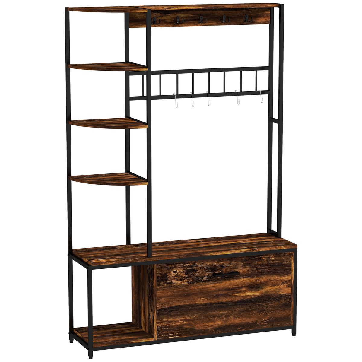 Perchero-zapatero-Prisma-Homcom-puerta-abatible-con-estantes-y-ganchos-marron-oscuro-180x120x35-cm-fondo-blanco