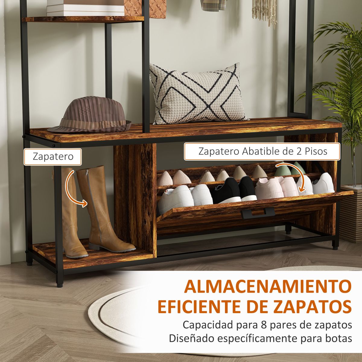 Perchero-zapatero-Prisma-Homcom-puerta-abatible-con-estantes-y-ganchos-marron-oscuro-180x120x35-cm-web