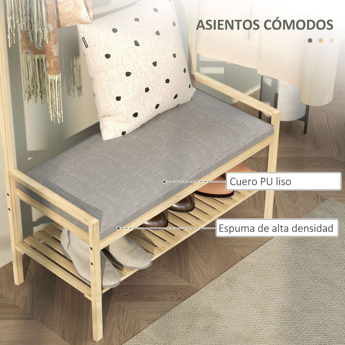 Perchero-zapatero-Nova-Homcom-ganchos-y-banco-gris-natural-171x735x34-cm