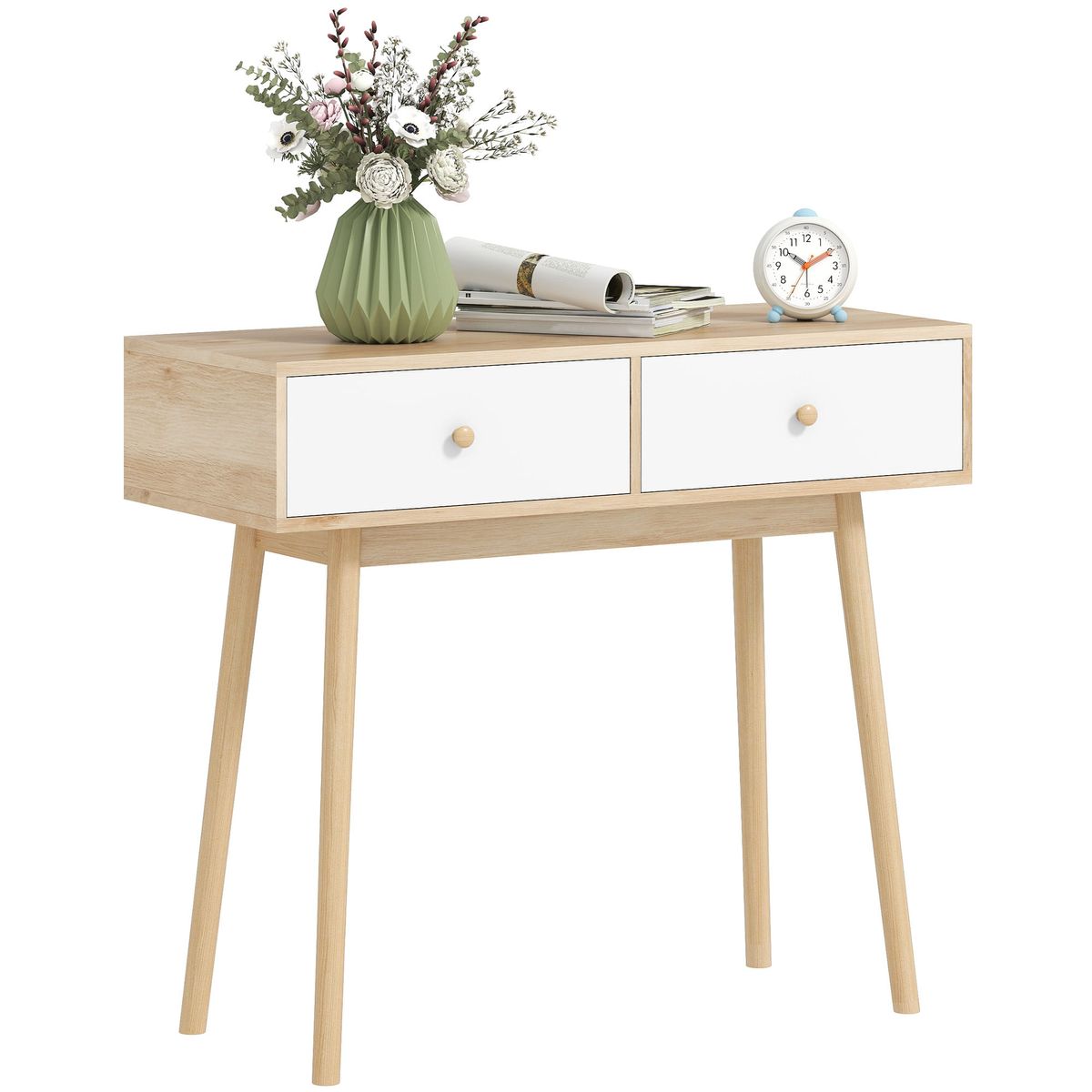 Consola-Axis-Homcom-con-2-cajones-natural-blanco-75x86x35-cm-fondo-blanco