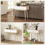 Consola-Axis-Homcom-con-2-cajones-natural-blanco-75x86x35-cm