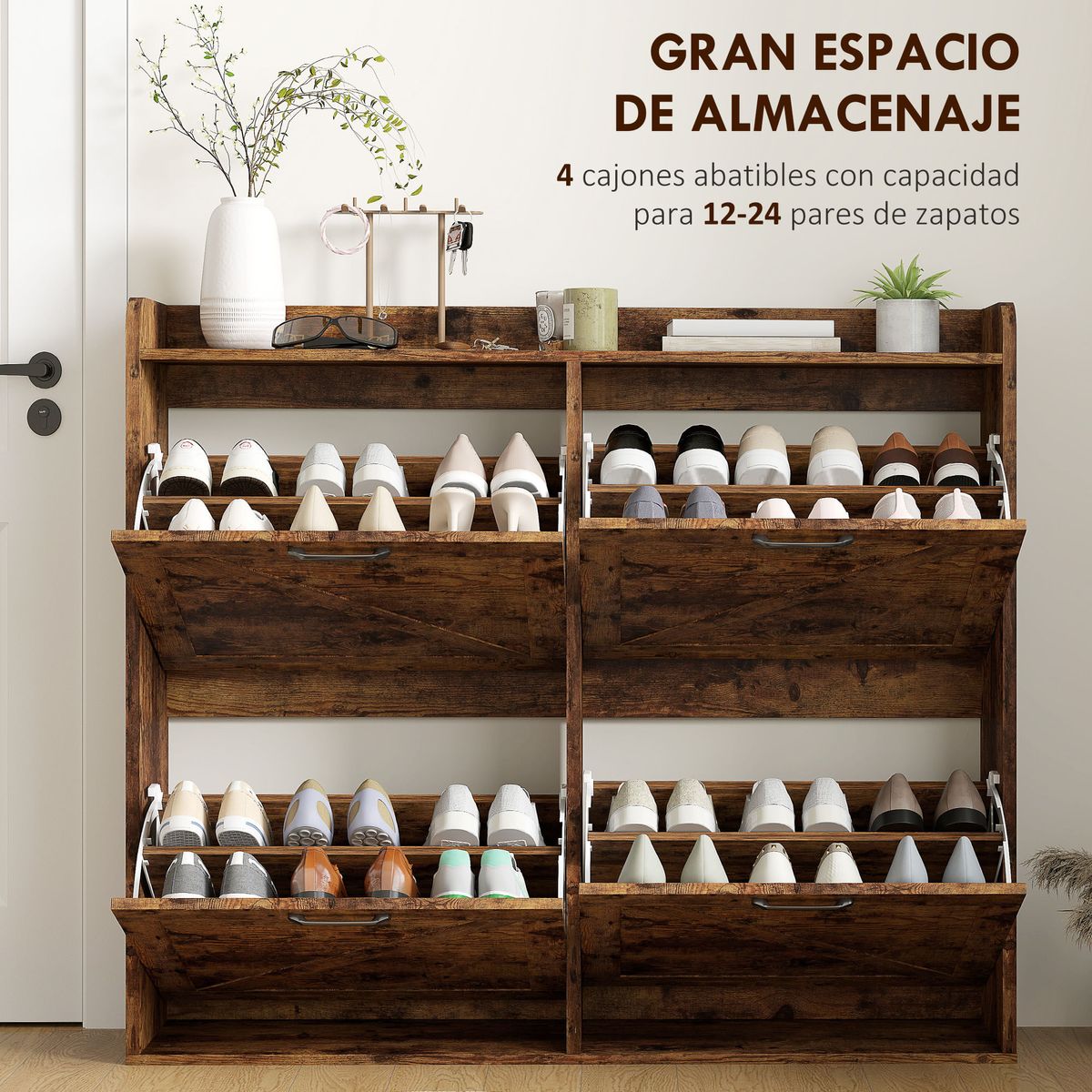 Zapatero-Vertice-Homcom-4-puertas-24-pares-marron-103x120x24-cm-capacidad