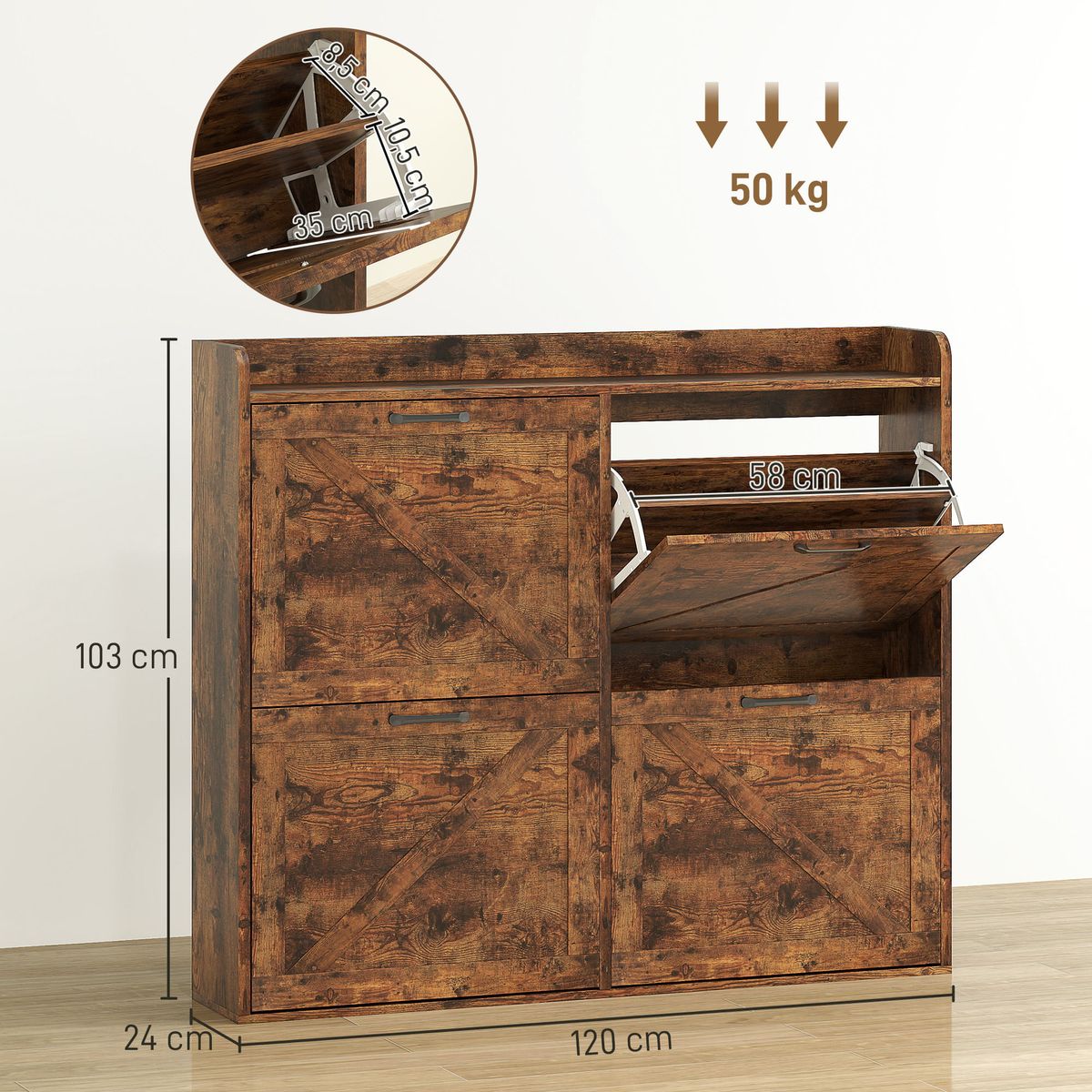Zapatero-Vertice-Homcom-4-puertas-24-pares-marron-103x120x24-cm-medidas