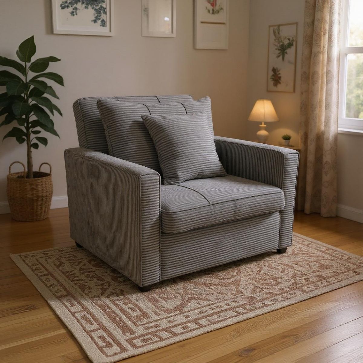 Sofa-cama-Corduroy-respaldo-reclinable-gris-88x99x99-cm-ambientada-dos