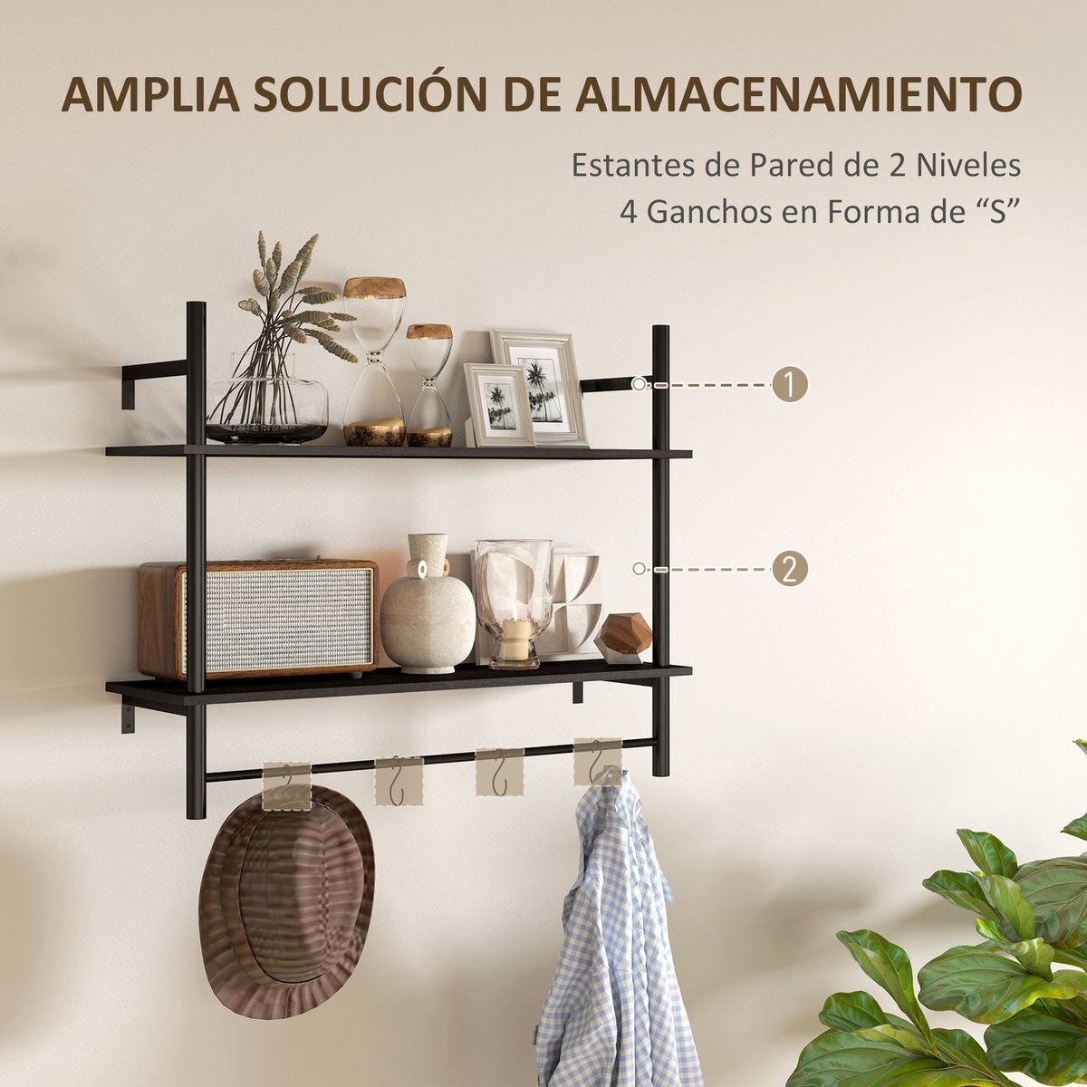 Estanteria-Vertice-Homcom-2-niveles-con-4-ganchos-negro-65x80x24-cm