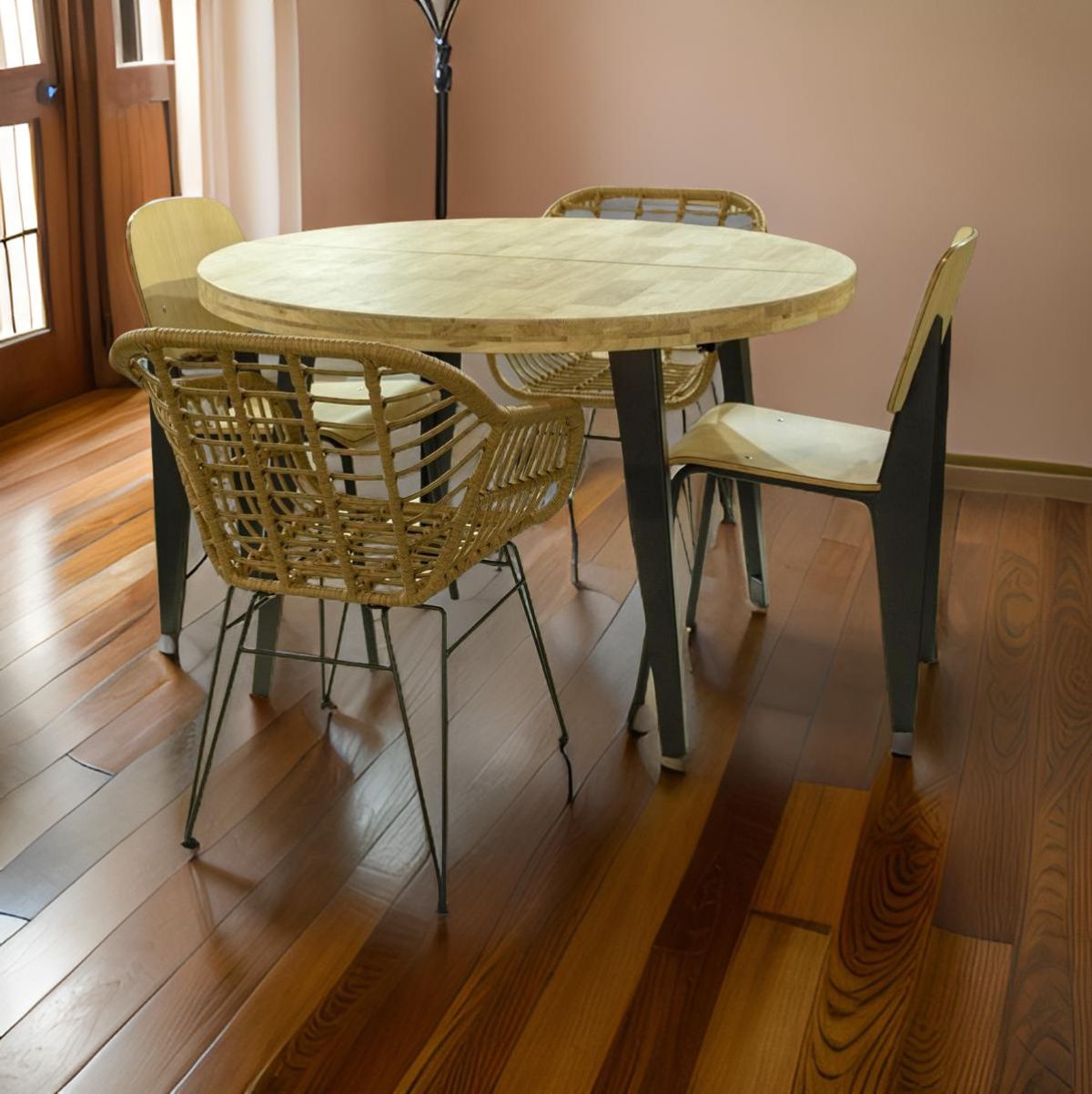 Mesa-de-comedor-extensible-Berg-diseño-redondo-roble-nordish-negro-76x120-160-200x120-cm