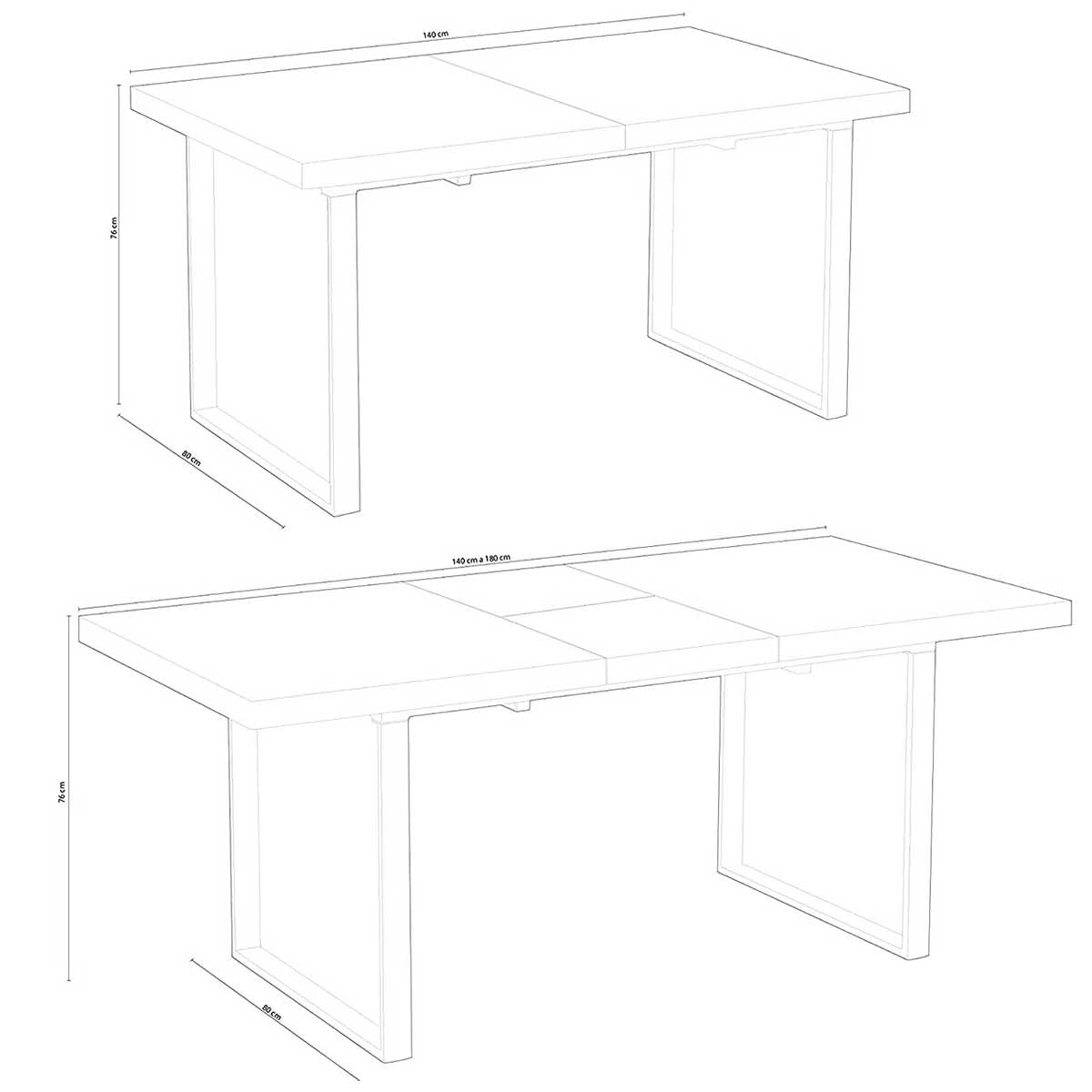 Mesa-de-comedor-extensible-Steve-diseño-nordico-roble-Honey-negro-76x140-180x80-cm-medidas