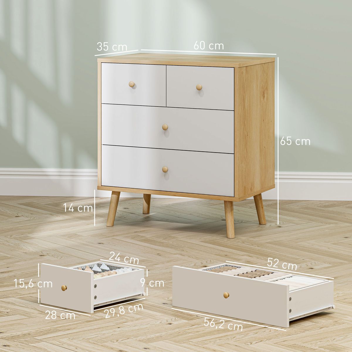 Comoda-Onix-Homcom-4-cajones-blanco-natural-65x60x35-cm