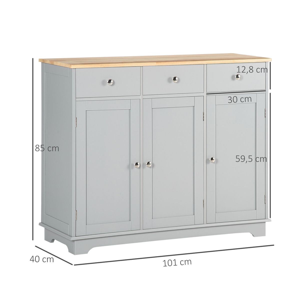 Aparador-Refugio-Homcom-3-puertas-con-3-cajones-gris-85x101x40-cm-medidas