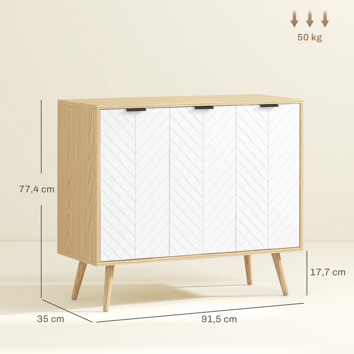 Aparador-Hogar-Homcom-3-puertas-blanco-natural-774x915x35-cm-medidas