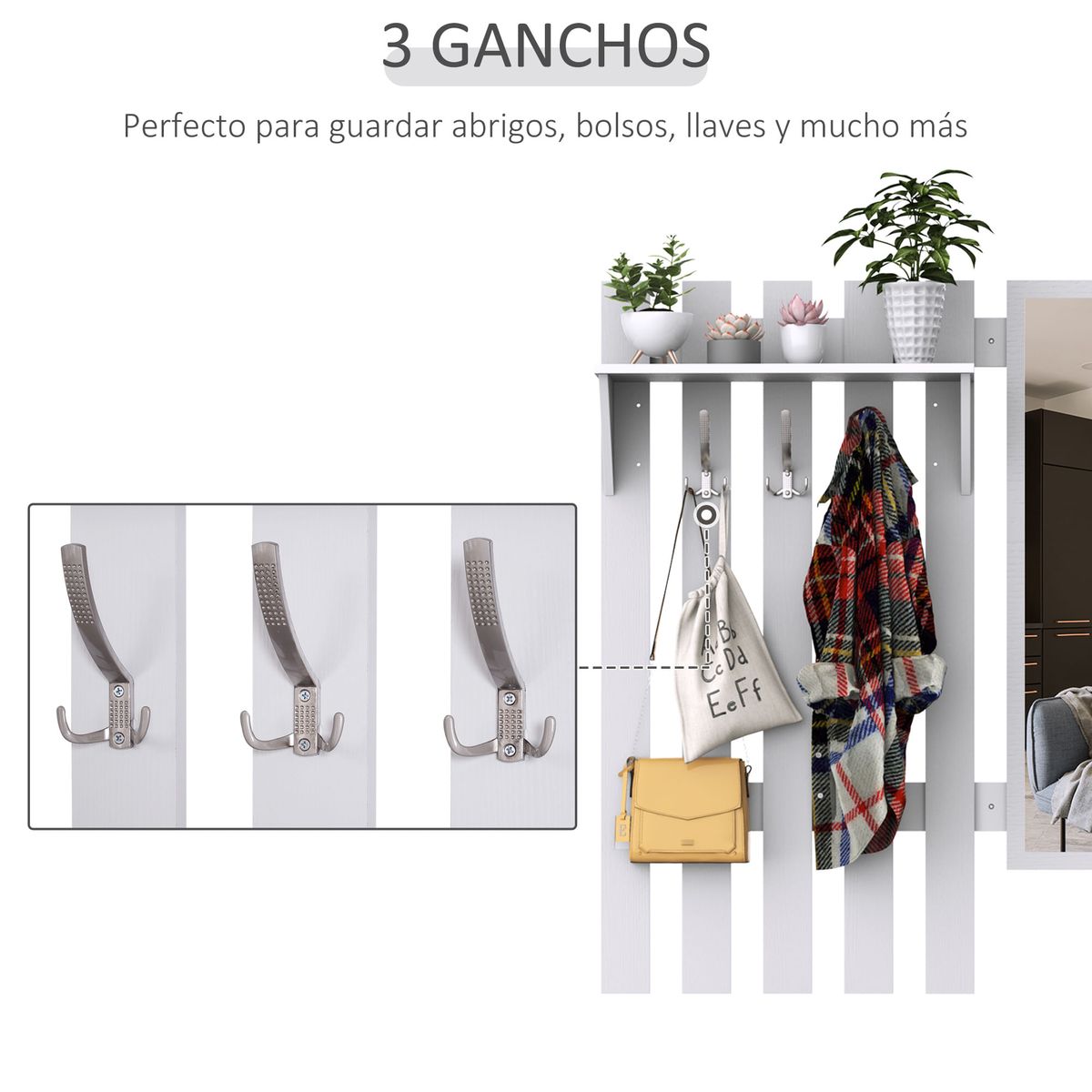 Recibidor-Abrazo-Homcom-espejo-con-ganchos-y-zapatero-blanco-