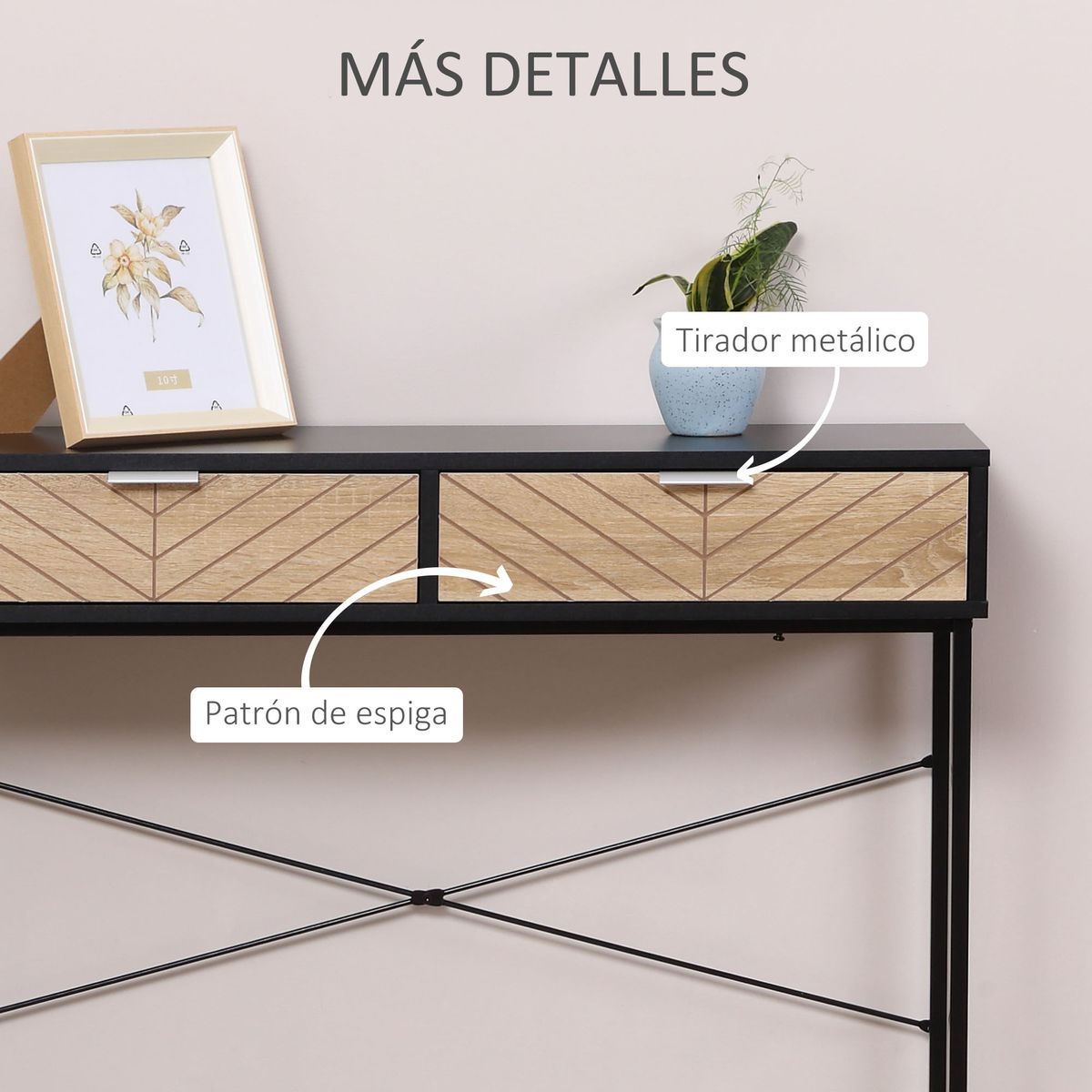 Consola-Rincon-Homcom-2-cajones-negro-natural-75x100x30-cm