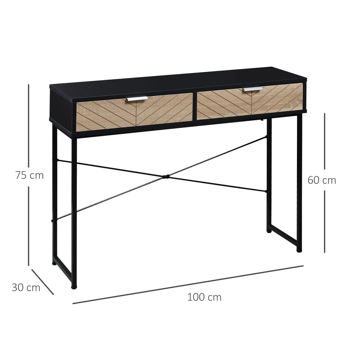 Consola-Rincon-Homcom-2-cajones-negro-natural-75x100x30-cm-medidas