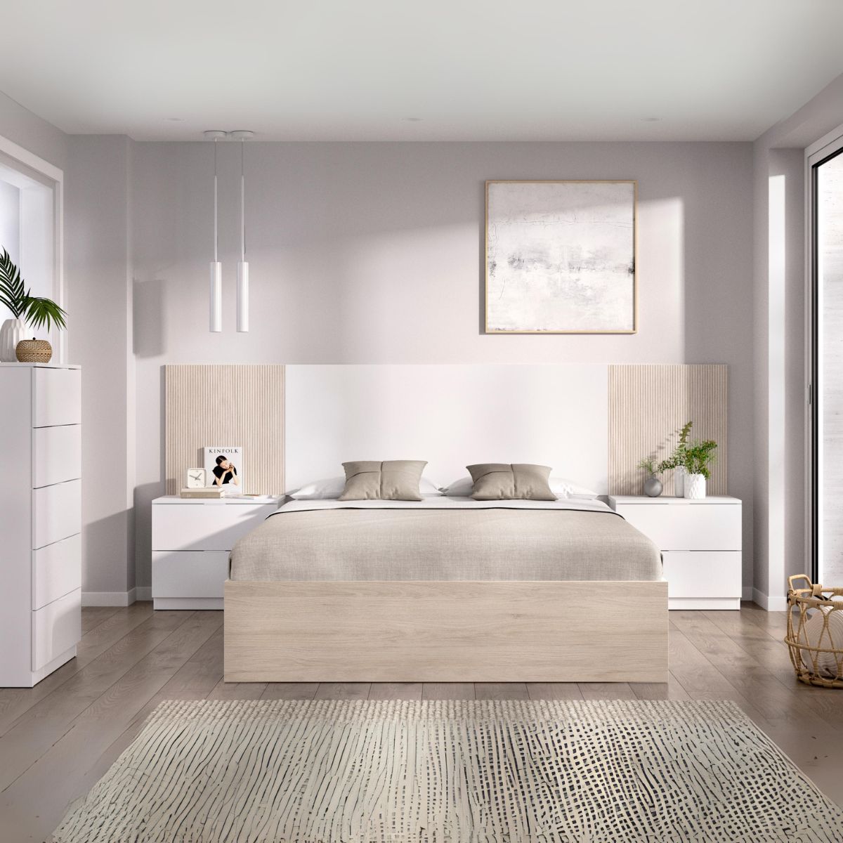 Conjunto-de-dormitorio-Pack-Loma-2-cabecero---mesita---aro---comoda-blanco-natural-fondo-animado