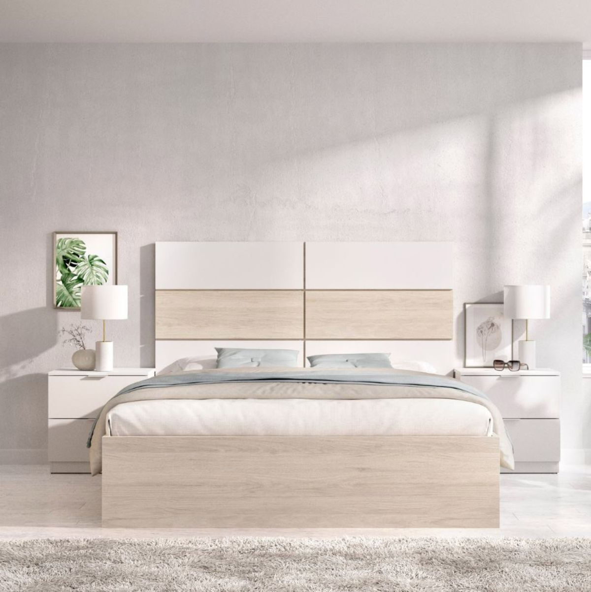 Conjunto-de-dormitorio-Astra-cabecero---2-mesitas-de-noche---aro-natural-blanco-121x259x195-cm-animada