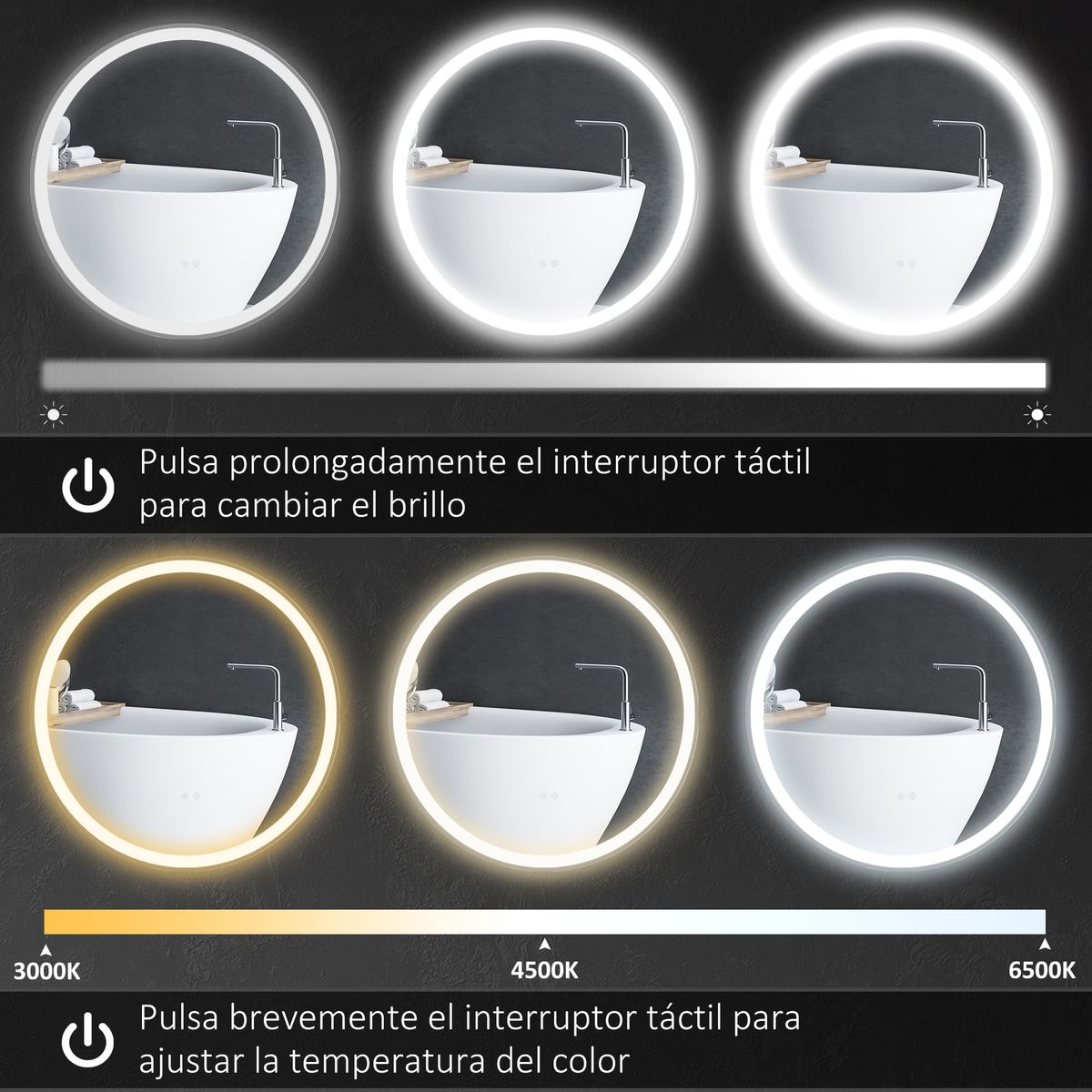 Espejo-Corcega-Kleankin-con-luz-LED-antivaho-plata-Ø60-cm-color