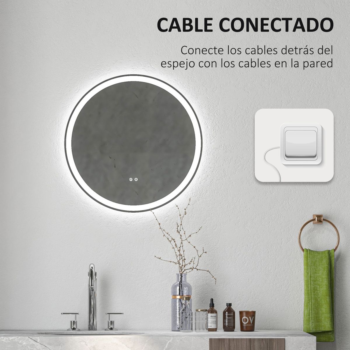 Espejo-Corcega-Kleankin-con-luz-LED-antivaho-plata-Ø60-cm