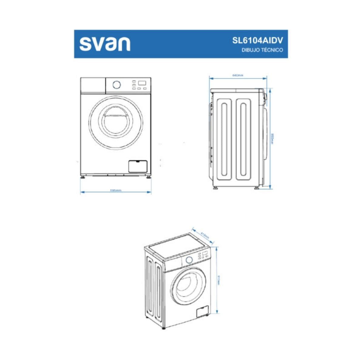 Lavadora-carga-frontal-Svan-SL6104AIDV-6kg-1000-rpm-A-blanco-negro-595-cm-medidas
