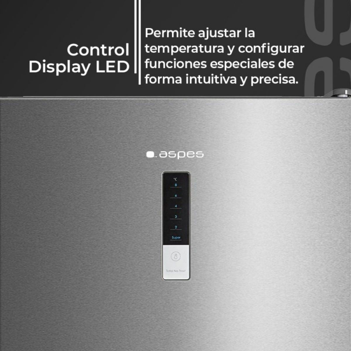 Frigorifico-combi-Aspes-AC188602ENFDX-No-Frost-310L-E-inox-188-cm-panel-en-puerta