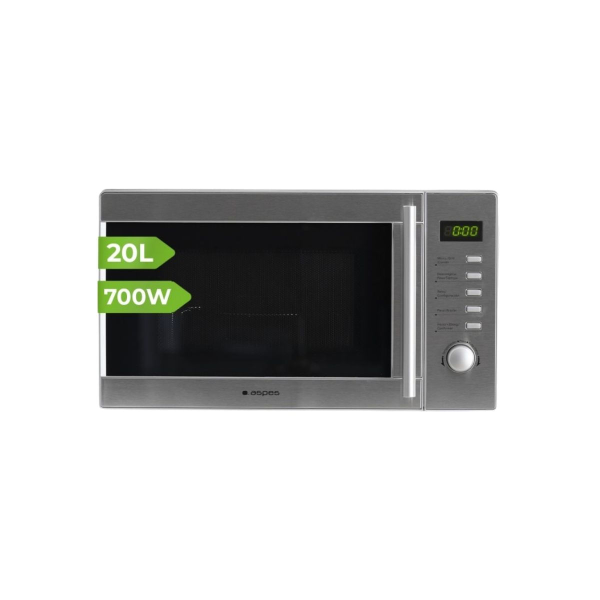 Microondas-Aspes-AMW2700DGX-1000W-20L-con-grill-8-programas-inox-fondo-blanco