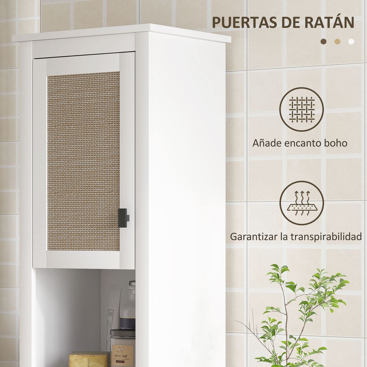 Columna-de-baño-Sahara-Homcom-2-puertas-con-2-compartimentos-blanco-natural-1675x40x30-cm-detalle