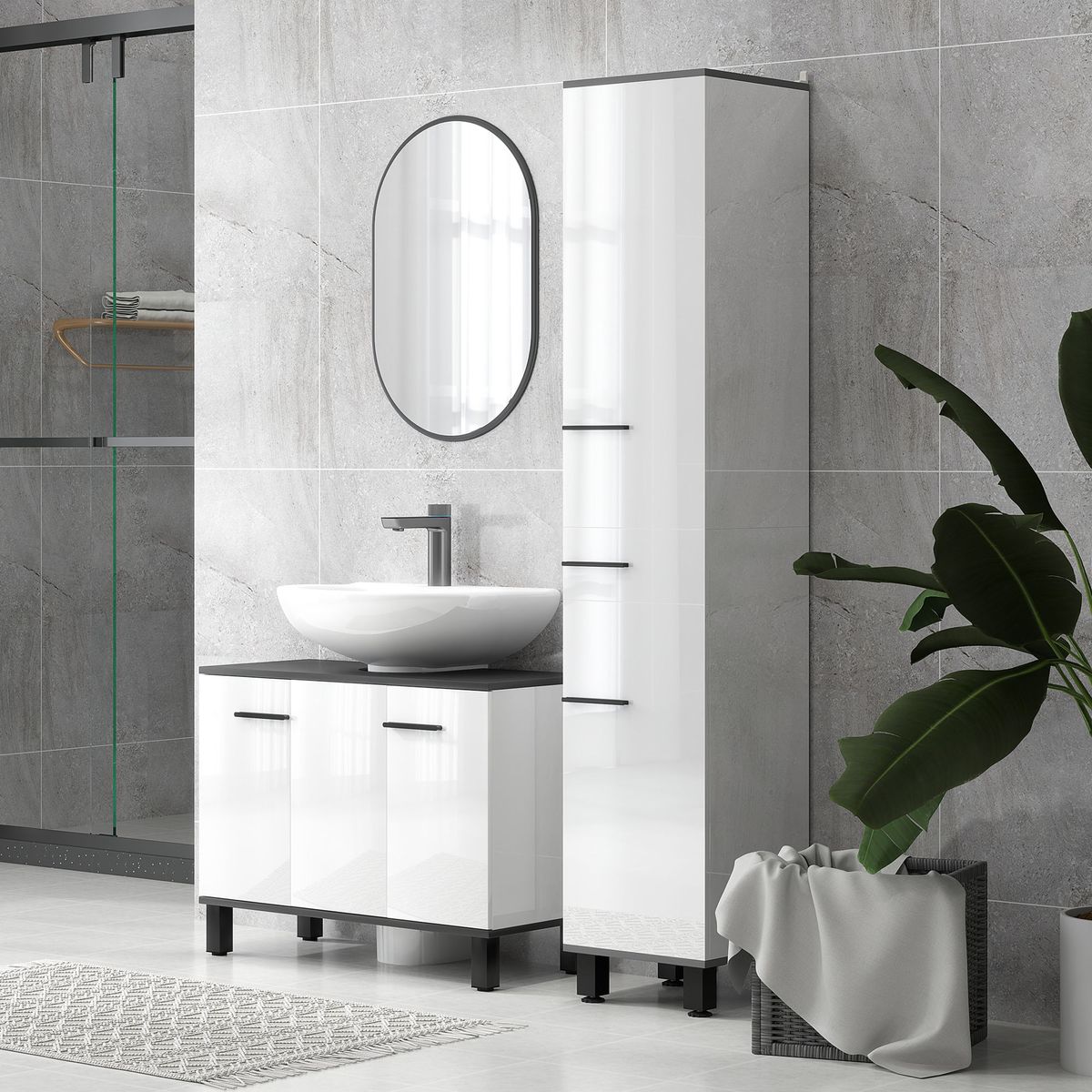 Mueble-de-baño-Amalfi-Homcom-2-puertas-blanco-negro-60x80x34-cm
