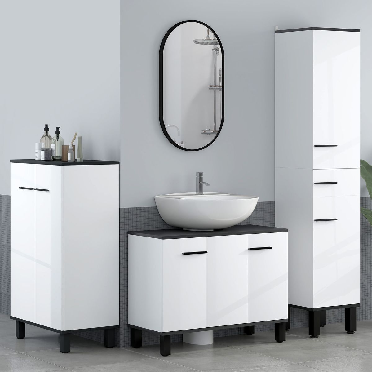 Mueble-de-baño-Amalfi-Homcom-2-puertas-blanco-negro-60x80x34-cm-ambientada