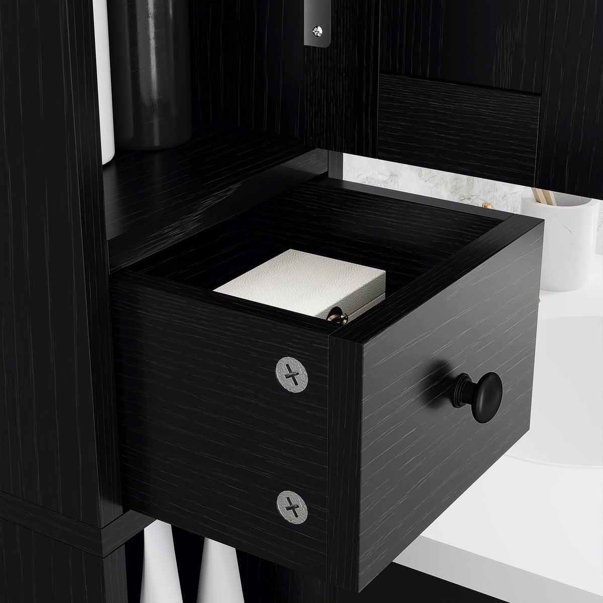 Columna-de-baño-Over-Homcom-2-puertas-con-portarrollos-negro-detalle